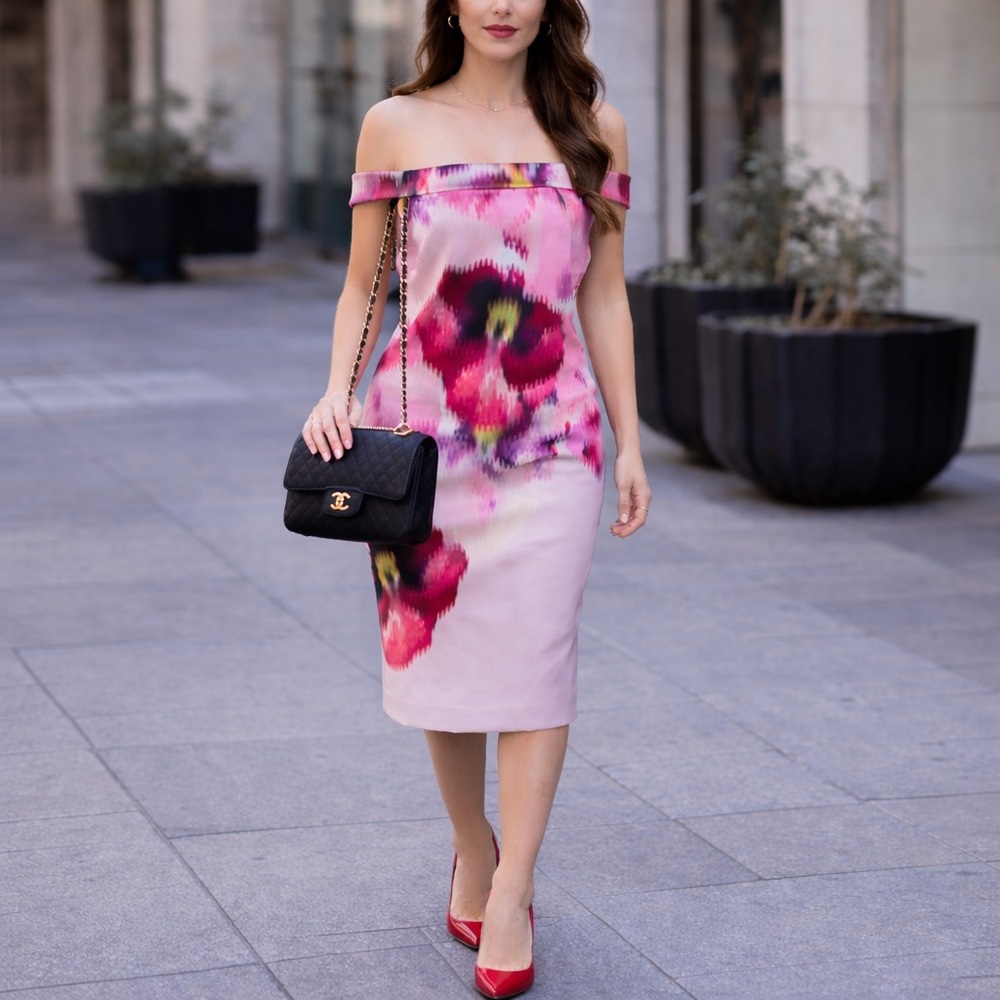 Ted Baker London Pink Floral One-Shoulder Dress